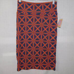 Lularoe Cassie Womens S Blue Orange Geometric Pattern Body Con Pencil Skirt NEW